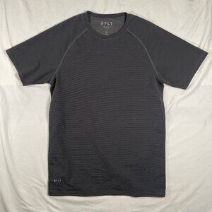 BYLT Shirt Mens Medium Gray Striped Premium Crew Lux Basics Tee Performance
